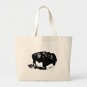 Pop Art Schwarz-weiß Buffalo Bison Silhouette Jumbo Stoffbeutel