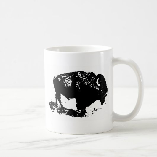 Pop Art Schwarz-weiß Buffalo Bison Silhouette Kaffeetasse (Rechts)