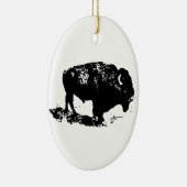 Pop Art Schwarz-weiß Buffalo Bison Silhouette Keramik Ornament (Rechts)