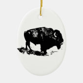 Pop Art Schwarz-weiß Buffalo Bison Silhouette Keramik Ornament (Vorne)