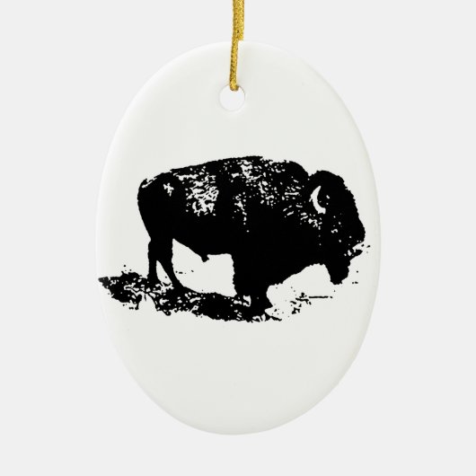 Pop Art Schwarz-weiß Buffalo Bison Silhouette Keramik Ornament (Vorne)