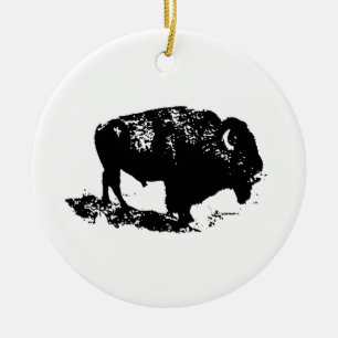 Pop Art Schwarz-weiß Buffalo Bison Silhouette Keramikornament