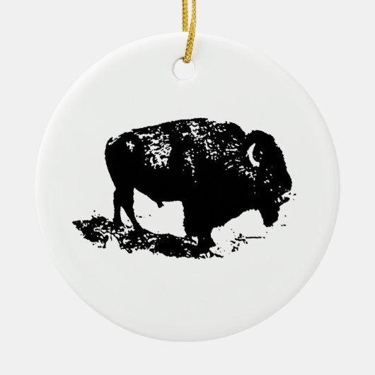 Pop Art Schwarz-weiß Buffalo Bison Silhouette Keramikornament (Vorne)