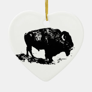 Pop Art Schwarz-weiß Buffalo Bison Silhouette Keramikornament