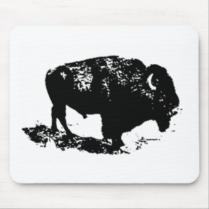 Pop Art Schwarz-weiß Buffalo Bison Silhouette Mousepad