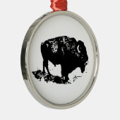 Pop Art Schwarz-weiß Buffalo Bison Silhouette Ornament Aus Metall (Rechts)