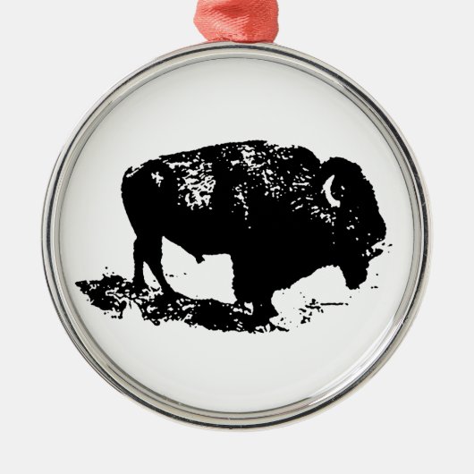 Pop Art Schwarz-weiß Buffalo Bison Silhouette Ornament Aus Metall (Vorne)
