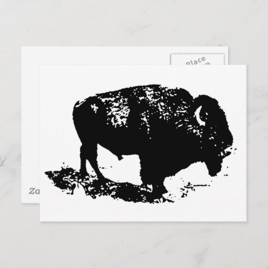 Pop Art Schwarz-weiß Buffalo Bison Silhouette Postkarte (Vorne/Hinten)