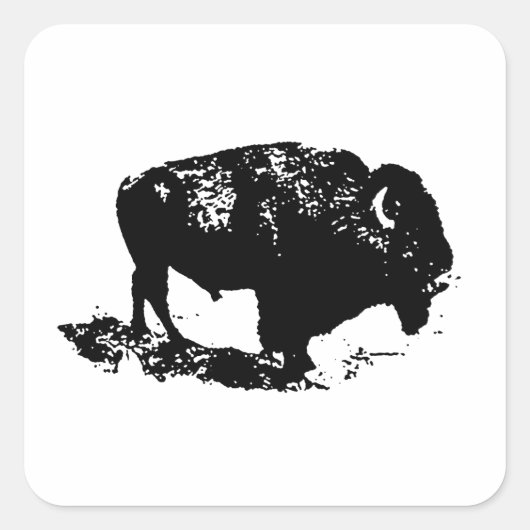 Pop Art Schwarz-weiß Buffalo Bison Silhouette Quadratischer Aufkleber (Vorderseite)