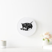 Pop Art Schwarz-weiß Buffalo Bison Silhouette Runde Wanduhr (Zuhause)