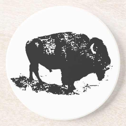 Pop Art Schwarz-weiß Buffalo Bison Silhouette Sandstein Untersetzer (Vorne)