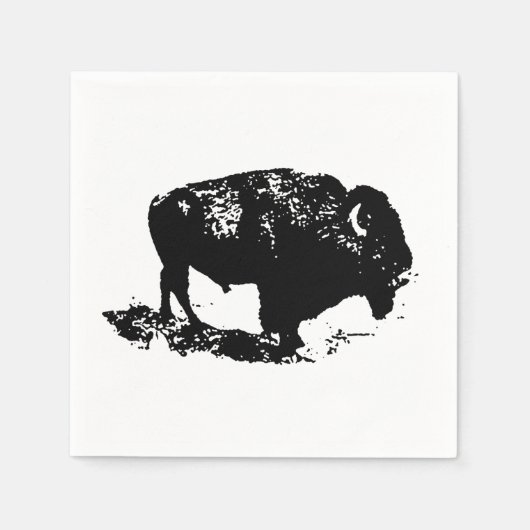Pop Art Schwarz-weiß Buffalo Bison Silhouette Serviette (Vorderseite)