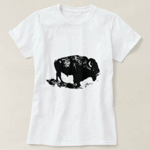 Pop Art Schwarz-weiß Buffalo Bison Silhouette T-Shirt
