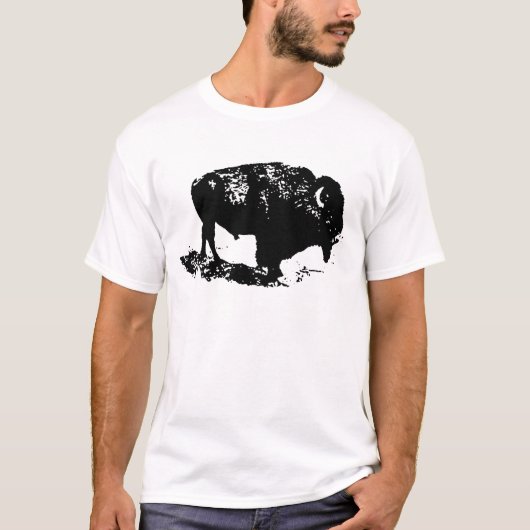 Pop Art Schwarz-weiß Buffalo Bison Silhouette T-Shirt (Vorderseite)