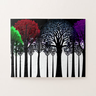 Pop Art Schwarzer Silhouette Wald für Kinder Puzzle