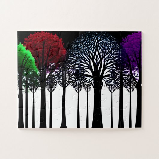 Pop Art Schwarzer Silhouette Wald für Kinder Puzzle (Horizontal)