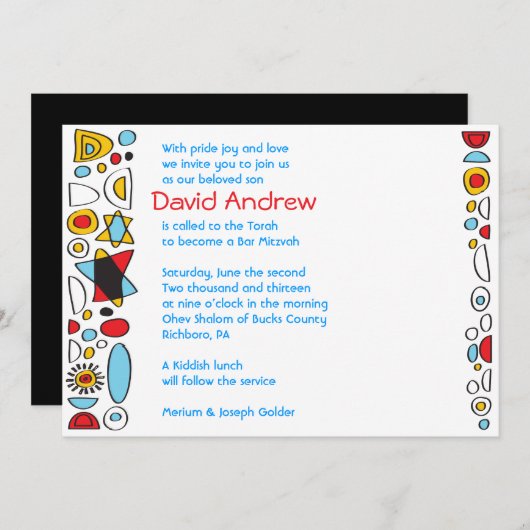 POP ART SCRIBBLY Bar Mitzvah Einladung (Vorne/Hinten)