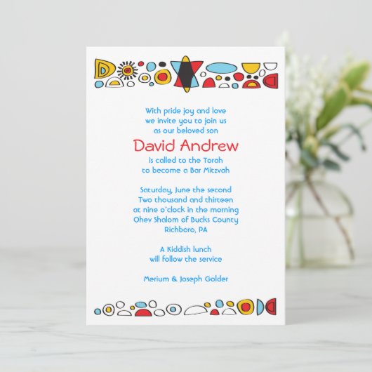 POP ART SCRIBBLY Bar Mitzvah Einladung (Stehend Vorderseite)
