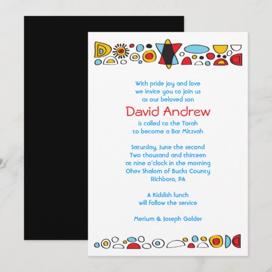 POP ART SCRIBBLY Bar Mitzvah Einladung (Vorne/Hinten)