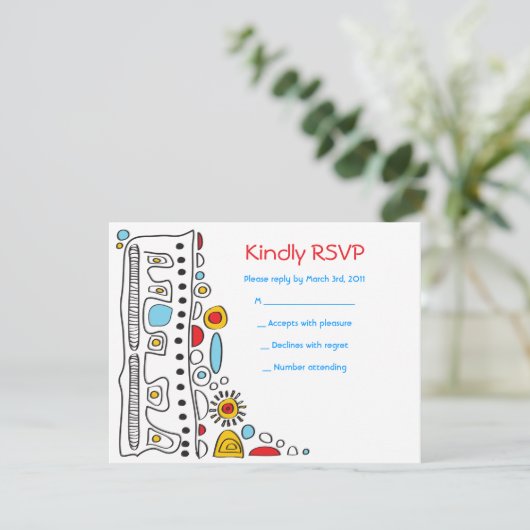 POP ART SCRIBBLY Bat Mitzvah Reply Card RSVP Karte (Stehend Vorderseite)