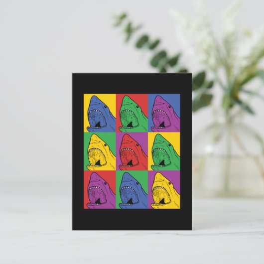 Pop Art Shark Postkarte (Stehend Vorderseite)