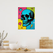 Pop Art Skull mit Neon Halftone Dots Poster (Küche)
