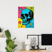 Pop Art Skull mit Neon Halftone Dots Poster (Heimbüro)