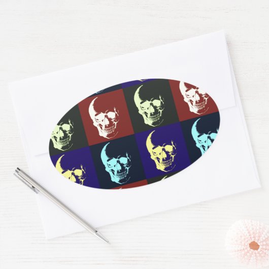 Pop Art Skull Ovaler Aufkleber (Umschlag)