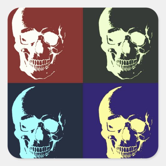 Pop Art Skull Quadratischer Aufkleber (Vorderseite)