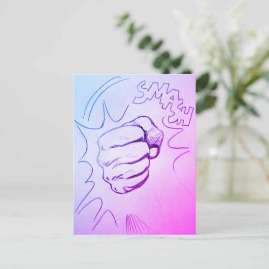Pop Art Smash Stift Stift Sketch Postkarte (Stehend Vorderseite)
