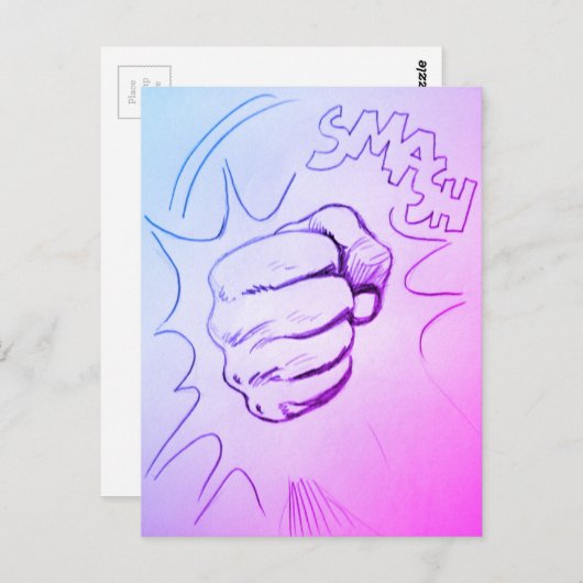 Pop Art Smash Stift Stift Sketch Postkarte (Vorne/Hinten)
