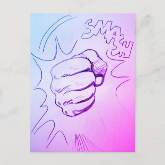 Pop Art Smash Stift Stift Sketch Postkarte (Vorderseite)