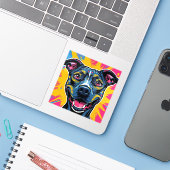 Pop Art Smile - Der Power eines glücklichen Hundes Aufkleber (Laptop mit iPhone)