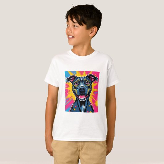 Pop Art Smile - Der Power eines glücklichen Hundes T-Shirt (Vorne ganz)
