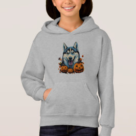Pop Art Smilling Husky Hund mit Pumpkins Halloween Hoodie