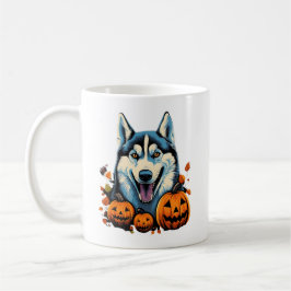 Pop Art Smilling Husky Hund mit Pumpkins Halloween Kaffeetasse