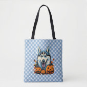 Pop Art Smilling Husky Hund mit Pumpkins Halloween Tasche (Vorderseite)