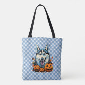 Pop Art Smilling Husky Hund mit Pumpkins Halloween Tasche (Rückseite)