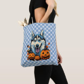 Pop Art Smilling Husky Hund mit Pumpkins Halloween Tasche (Von Nahem)