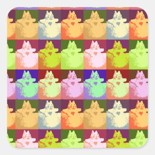 Pop Art Snow Kitty Quadratischer Aufkleber (Vorderseite)