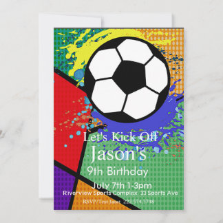 Pop Art Soccer Geburtstag, Fußball, Futbol Einladung