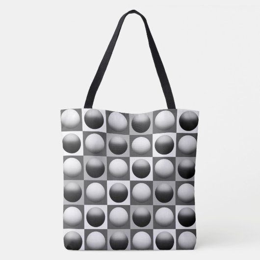 Pop Art Spheres, Schwarz, Weiß und Grau / Grau Tasche (Rückseite)