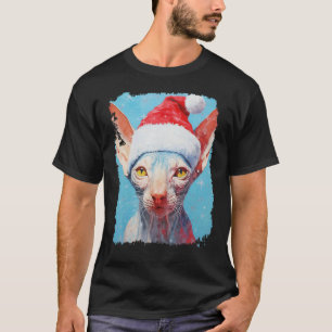 Pop Art Sphynx Haarlos Katze Weihnachten Blau T-Shirt