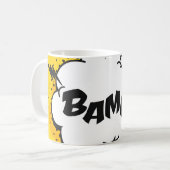 Pop-Art-Sprechblase zeichnend mit Text. Cartoon Kaffeetasse (Vorderseite Links)