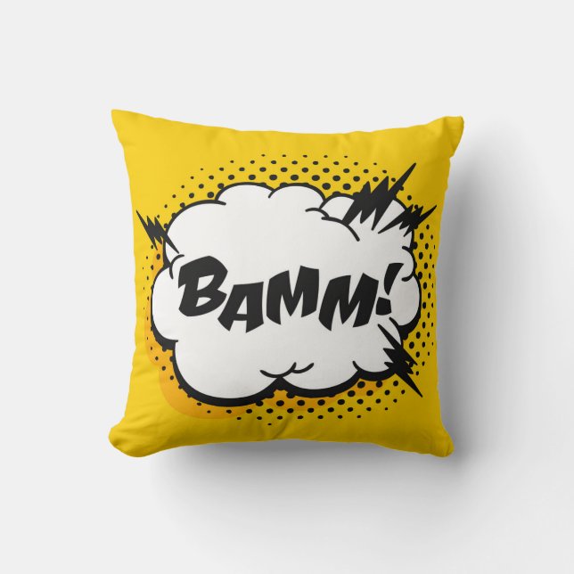 Pop-Art-Sprechblase zeichnend mit Text. Cartoon Kissen (Vorderseite)