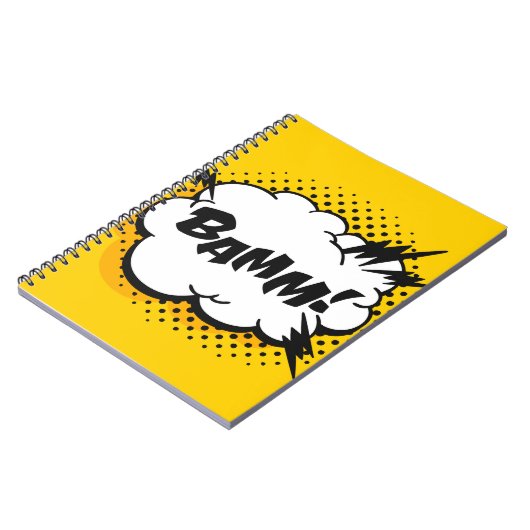 Pop-Art-Sprechblase zeichnend mit Text. Cartoon Notizblock (Linke Seite)