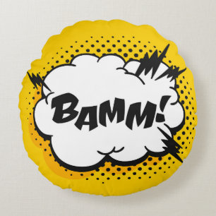 Pop-Art-Sprechblase zeichnend mit Text. Cartoon Rundes Kissen