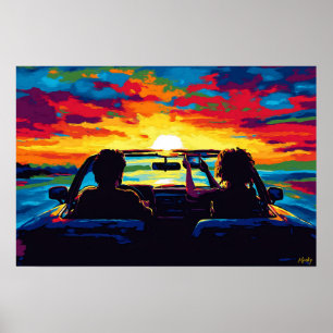 Pop-Art-Straßenreise-Sonnenuntergang-Wandkunst – A Poster