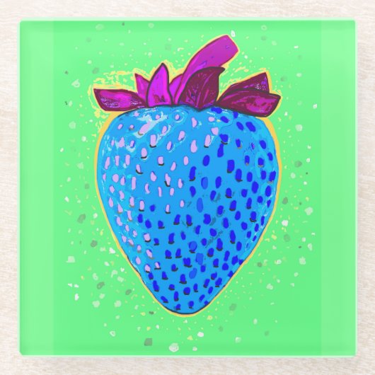 Pop Art Strawberry Blue Glasuntersetzer (Vorderseite)