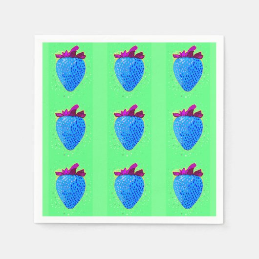 Pop Art Strawberry Blue Pattern Serviette (Vorderseite)